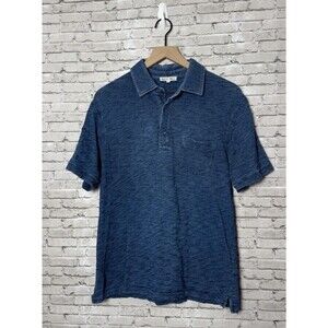 Alex Mill Standard Polo Men Medium M Slub Cotton Blue Shirt Short Sleeve